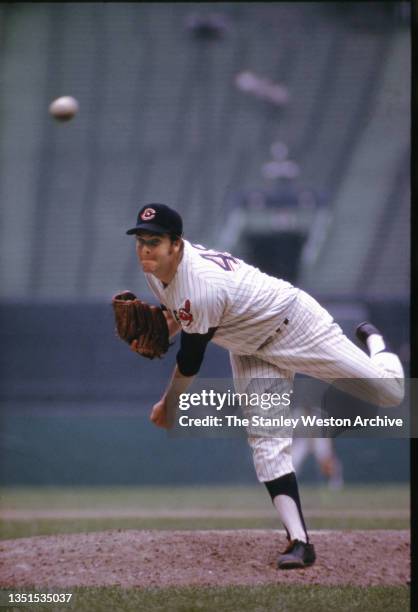 Sam McDowell of the Cleveland Indians pitches during an MLB game. Sam McDowell played for the Cleveland Indians from 1961-1971.