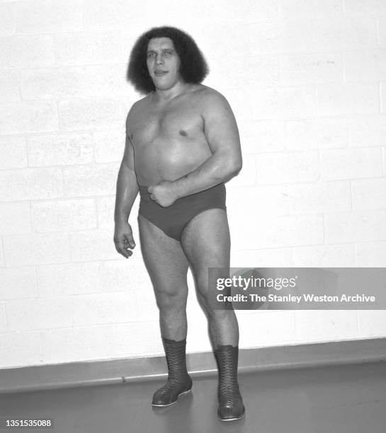 International Wrestling Title event featuring Hulk Hogan and Andre Giant. Pictured here is Andre Giant posing for the camera prior to the event in...