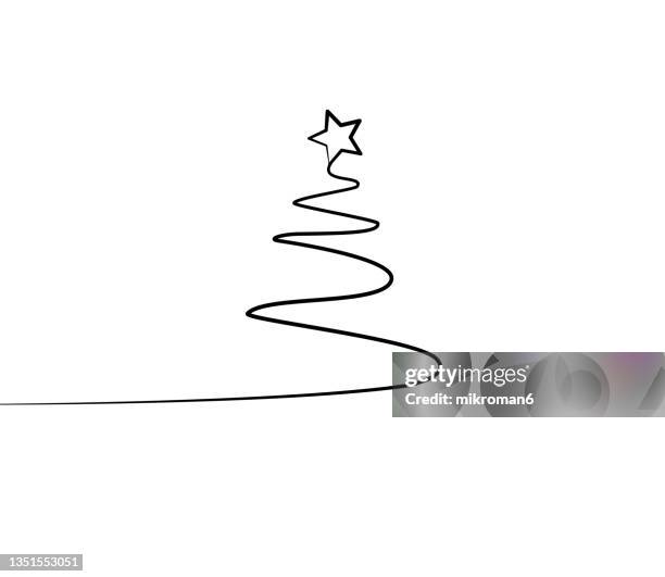 one line christmas tree illustration - tree line drawing stock pictures, royalty-free photos & images