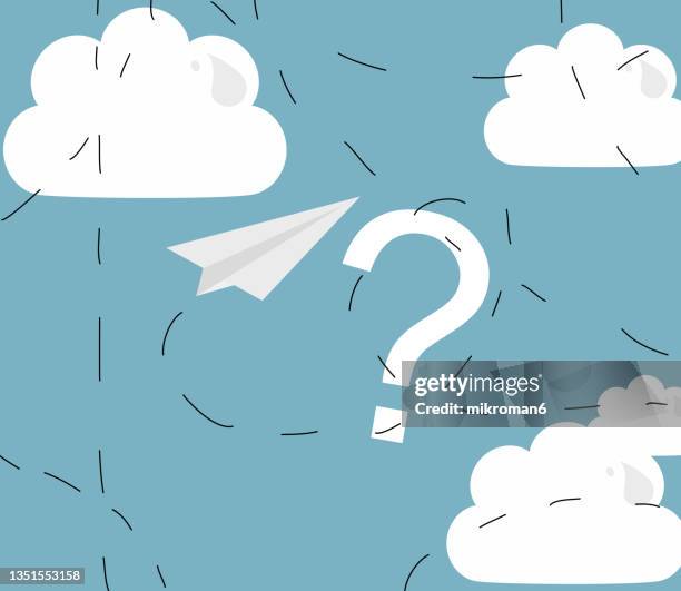 paper plane in the sky among the clouds - q and a stock illustrations stock pictures, royalty-free photos & images