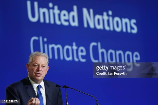 Al Gore speaks during the "Destination 2030: Making 1.5C A Reality" event on day six of the Cop 26 Summit at the SEC on November 05, 2021 in Glasgow,...