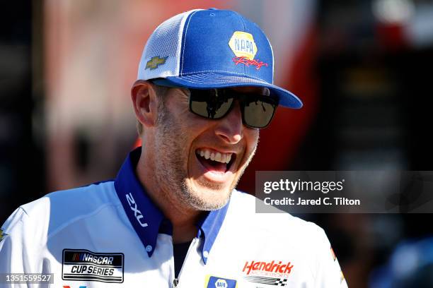 Crew chief Alan Gustafson, of the NAPA Auto Parts Chevrolet, laughs in the garage area during practice for the NASCAR Cup Series Championship at...