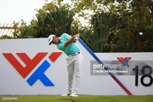 Matthew Wolff of the United States plays his shot from the 18th tee during the second round of the World Wide Technology Championship at Mayakoba on...