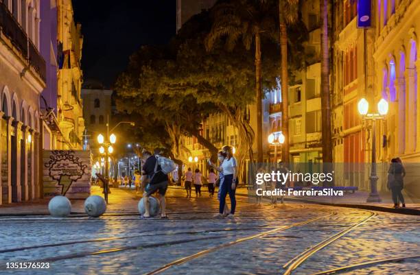 bom jesus street at night in recife - recife stock pictures, royalty-free photos & images