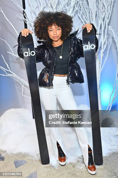 Logan Browning attends Day 4 of Alo House Winter 2021 at Alo House on November 05, 2021 in Los Angeles, California.