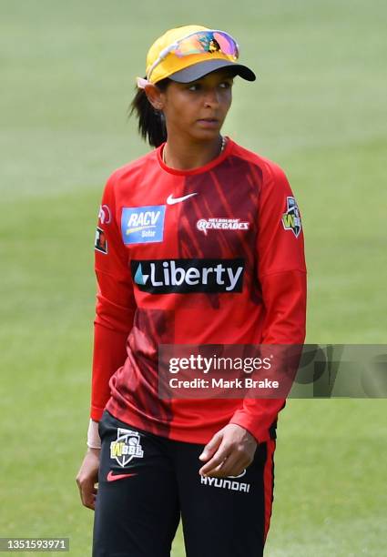 Yellow cap leading the batting Harmanpreet Kaur of the Melbourne Renegades during the Women's Big Bash League match between the Melbourne Renegades...