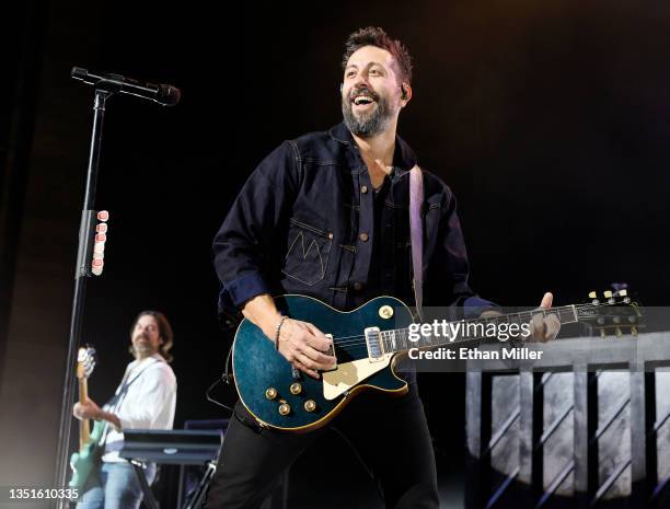 Frontman Matthew Ramsey of Old Dominion performs during a stop of the group's The Band Behind the Curtain tour at The Chelsea at The Cosmopolitan of...