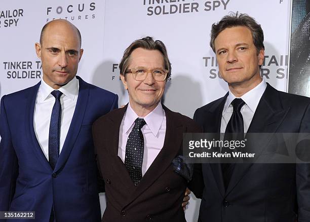 Actors Mark Strong, Gary Oldman and Colin Firth arrive at the premiere of Focus Features' "Tinker, Tailor, Soldier, Spy" at Arclight Cinema's...