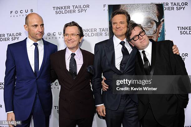 Actors Mark Strong, Gary Oldman, Colin Firth and Director Tomas Alfredson arrive at the premiere of Focus Features' "Tinker, Tailor, Soldier, Spy" at...