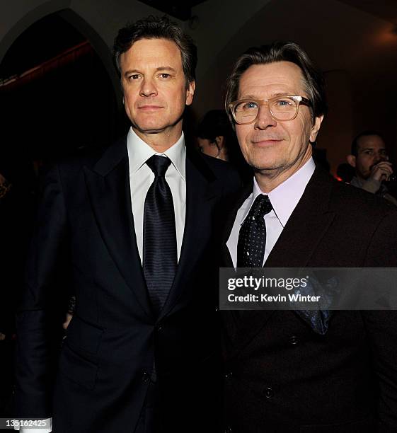 Actors Colin Firth and Gary Oldman arrive at the after party for the premiere of Focus Features' "Tinker, Tailor, Soldier, Spy" at the Chateau...