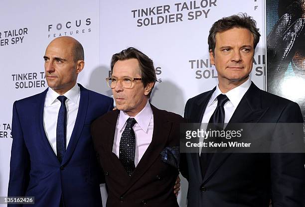 Actors Mark Strong, Gary Oldman and Colin Firth arrive at the premiere of Focus Features' "Tinker, Tailor, Soldier, Spy" at Arclight Cinema's...