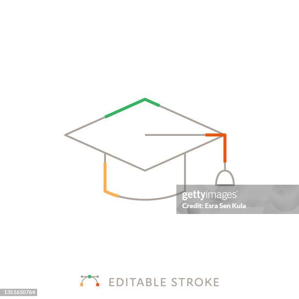 graduation cap multicolor line icon with editable stroke - elementary school library stock illustrations