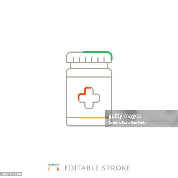 pill bottle multicolor line icon with editable stroke - prescription bottle pills white background stock illustrations