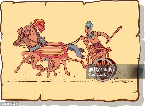 illustration eines römischen wagens, der von zwei pferden gezogen wird. - ancient roman chariot stock-grafiken, -clipart, -cartoons und -symbole