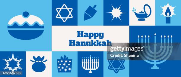 ilustraciones, imágenes clip art, dibujos animados e iconos de stock de banner/tarjeta de felicitación de iconos de hanukkah - v2 - menorah