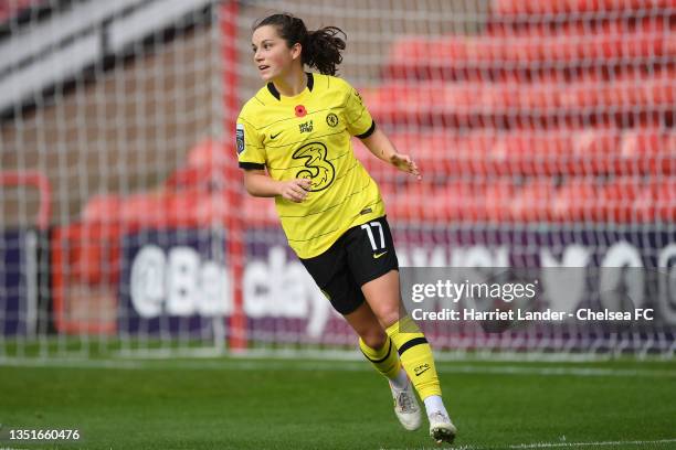 Jessie Fleming of Chelsea celebrates after scoring her team's first goal during the Barclays FA Women's Super League match between Aston Villa Women...