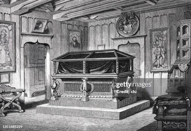 shrine with the towel that laid on martin luther's coffin - coffin stock illustrations