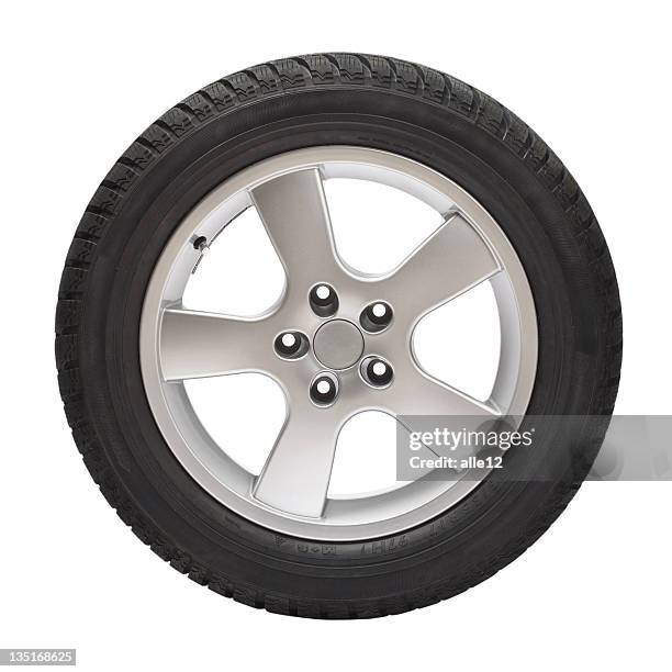 black tire with steel wheel on white background - tyres stock pictures, royalty-free photos & images