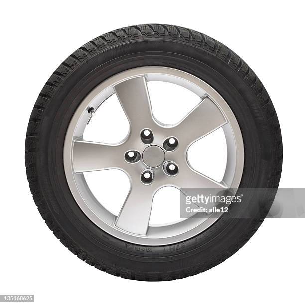 black tire with steel wheel on white background - car wheel bildbanksfoton och bilder
