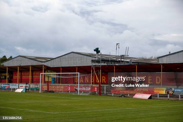 View of Spencer Stadium prior to the Emirates FA Cup First Round match between Banbury United and Barrow at Spencer Stadium on November 06, 2021 in...
