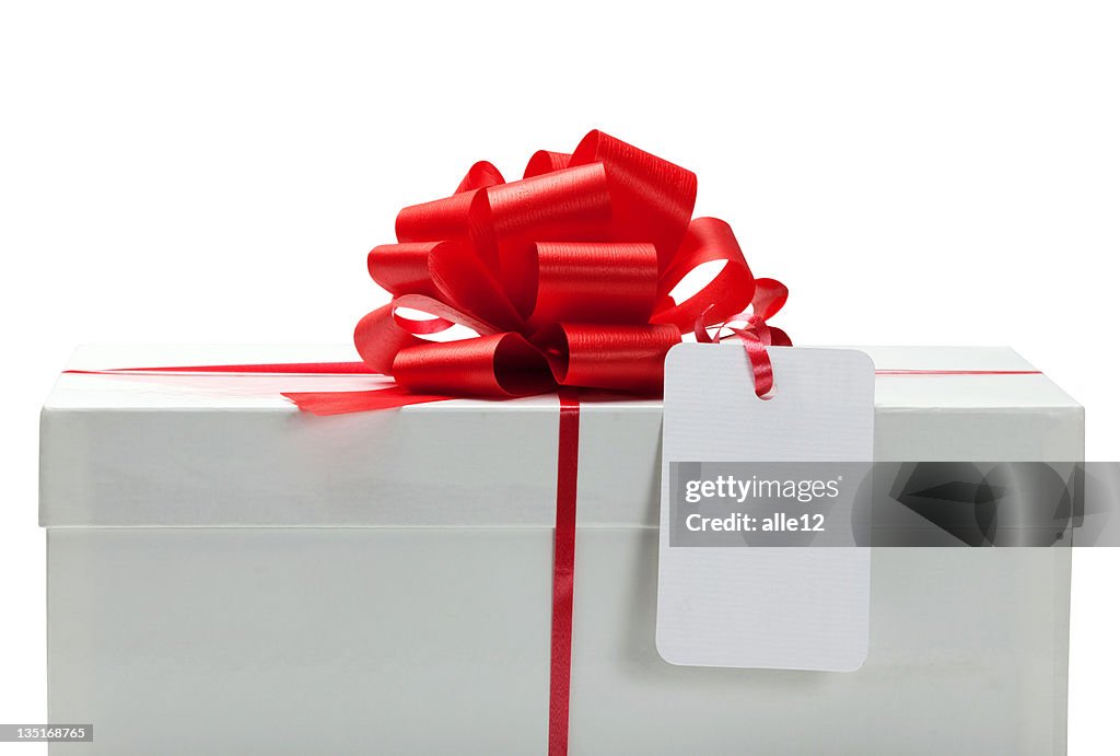 White present with a bow and blank card.