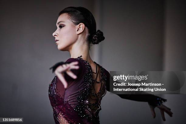 Anna Shcherbakova of Russia warms up ahead of the Women's Free Skating during the ISU Grand Prix of Figure Skating Turin at Palavela Arena on...