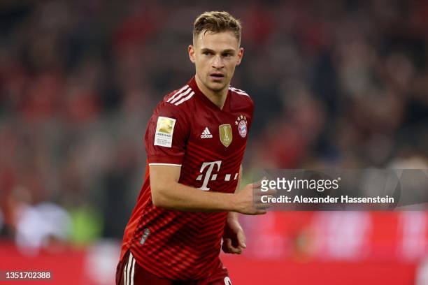Joshua Kimmich of FC Bayern München looks on during the Bundesliga match between FC Bayern München and Sport-Club Freiburg at Allianz Arena on...