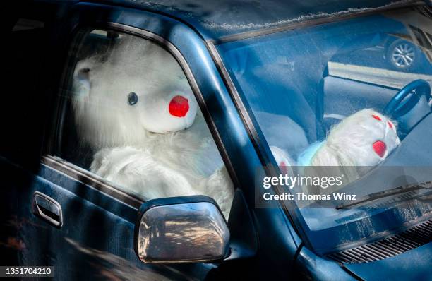 stuffed toy animal in a car - toy animal stock pictures, royalty-free photos & images
