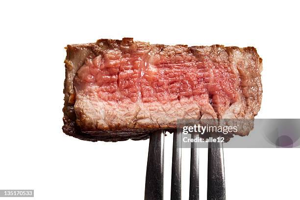 piece of grilled steak - meat fork stock pictures, royalty-free photos & images