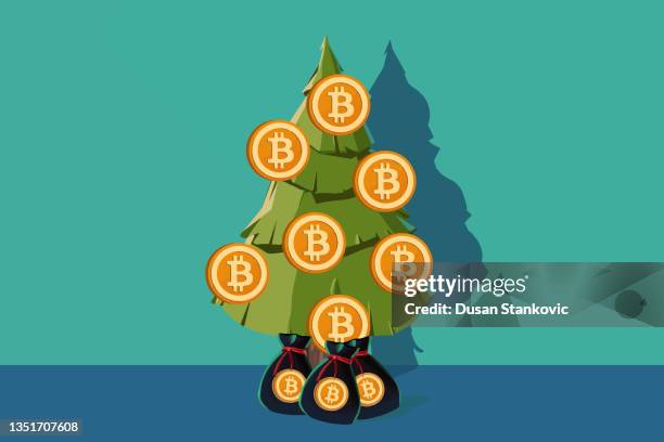 kryptowährung weihnachtsbaum - christmas cash stock-grafiken, -clipart, -cartoons und -symbole