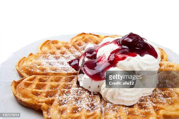 waffle with cream - waffles stock pictures, royalty-free photos & images