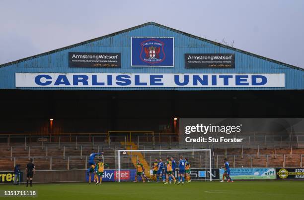 General view of Brunton Park during the Emirates FA Cup First Round match between Carlisle United and Horsham at Brunton Park on November 06, 2021 in...