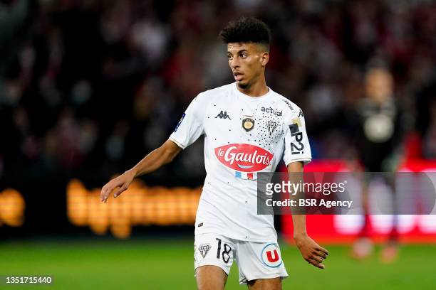 Azz-edine Ounahi of SCO Angers during the Ligue 1 Uber Eats match between Lille OSC and Angers SCO at Stade Pierre-Mauroy on November 6, 2021 in...