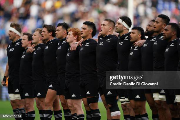 All Blacks line up during the Autumn Nations Series match between Italy and All Blacks at Olimpico Stadium on November 06, 2021 in Rome, .