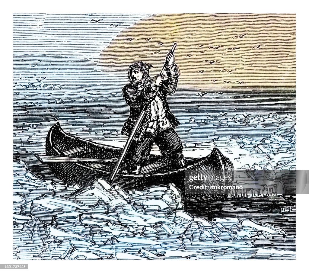 Old engraved illustration of Hugo Marie de Vries (Dutch botanist and one of the first geneticists) in the ice