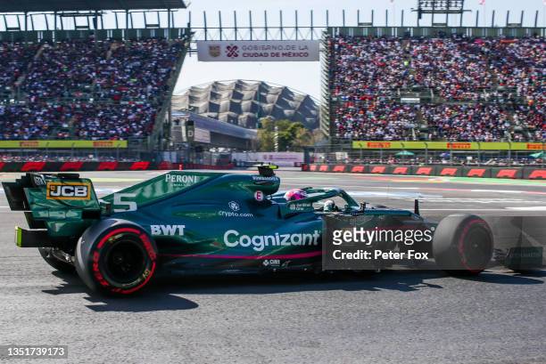 Sebastian Vettel of Aston Martin and Germany during qualifying ahead of the F1 Grand Prix of Mexico at Autodromo Hermanos Rodriguez on November 06,...