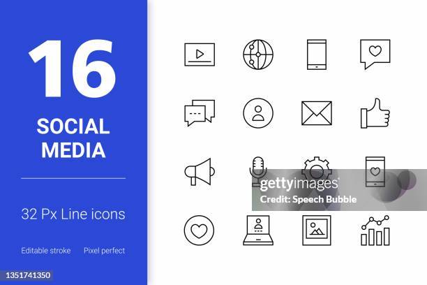 social media editable stroke line icons - microphone transmission stock illustrations