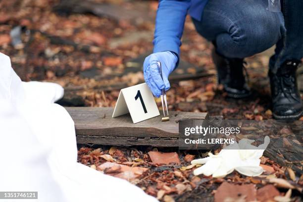 taking evidence at a crime scene - kriminologe stock-fotos und bilder