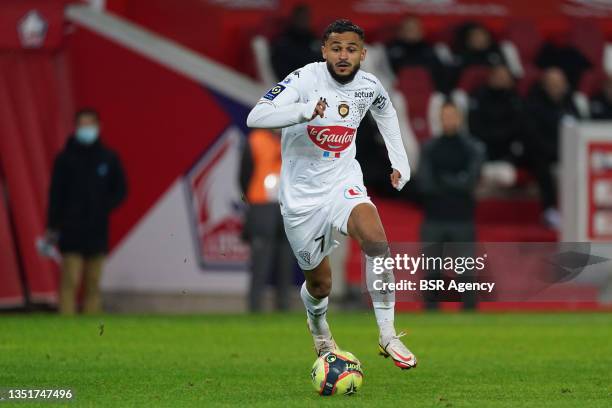 Sofiane Boufal of SCO Angers during the Ligue 1 Uber Eats match between Lille OSC and Angers SCO at Stade Pierre-Mauroy on November 6, 2021 in...