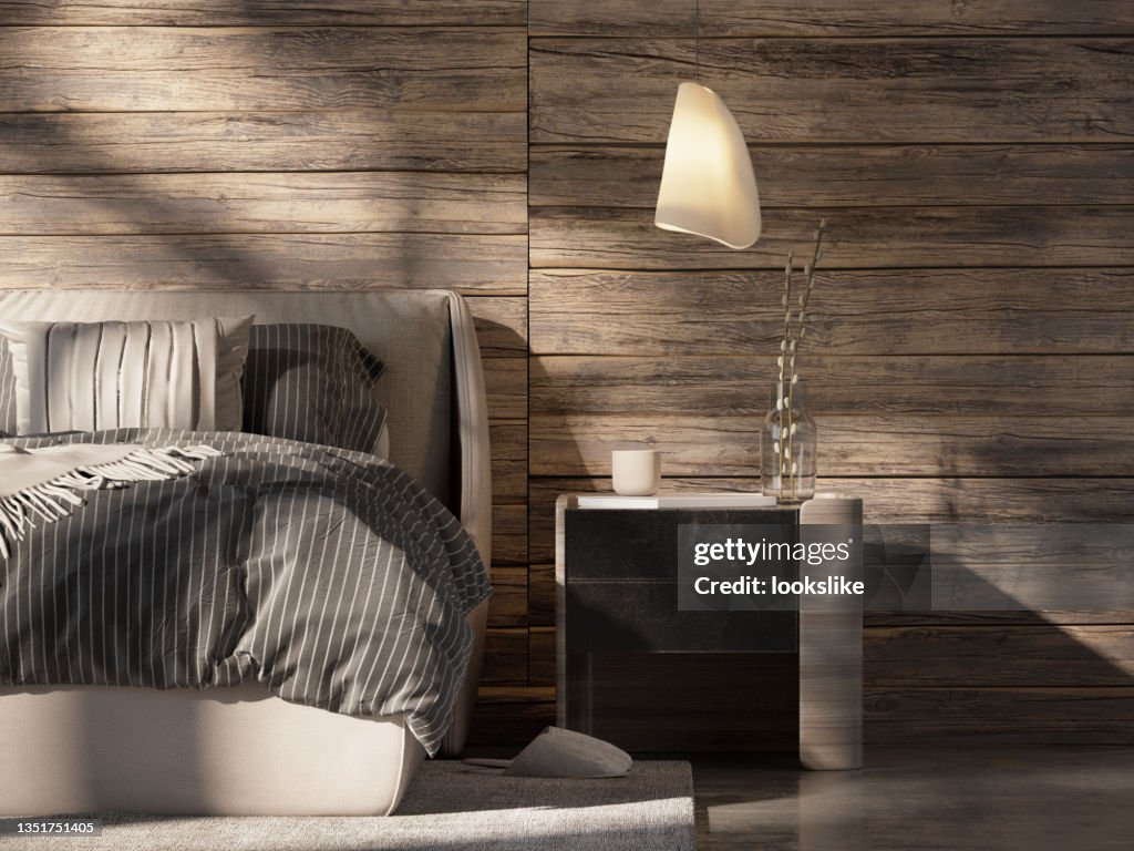 Wooden cabin bedroom