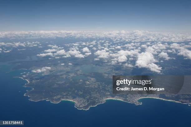 The view from a Virgin Australia aircraft of the NSW coastline departing Sydney for Ballina on November 06, 2021 in Sydney, Australia. COVID-19...