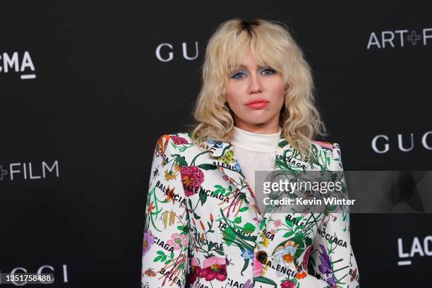 Miley Cyrus attends the 10th Annual LACMA ART+FILM GALA presented by Gucci at Los Angeles County Museum of Art on November 06, 2021 in Los Angeles,...