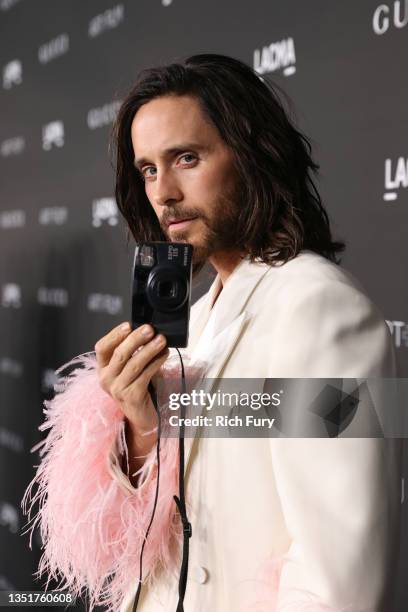 Jared Leto, wearing Gucci, attends the 10th Annual LACMA ART+FILM GALA honoring Amy Sherald, Kehinde Wiley, and Steven Spielberg presented by Gucci...