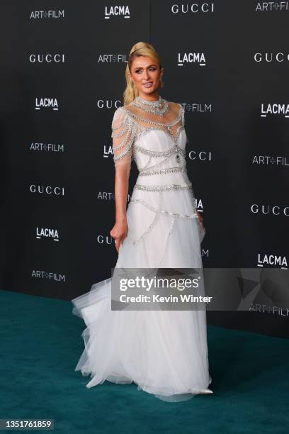 Paris Hilton attends the 10th Annual LACMA ART+FILM GALA presented by Gucci at Los Angeles County Museum of Art on November 06, 2021 in Los Angeles,...