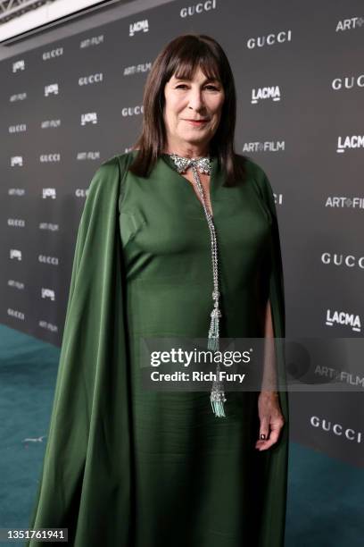 Anjelica Huston, wearing Gucci, attends the 10th Annual LACMA ART+FILM GALA honoring Amy Sherald, Kehinde Wiley, and Steven Spielberg presented by...