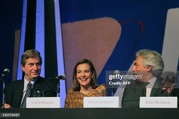 French actress Carole Bouquet shares a moment with UniFrance chairman Antoine de Clermont-Tonnerre and Societe Generale Private Banking regional...