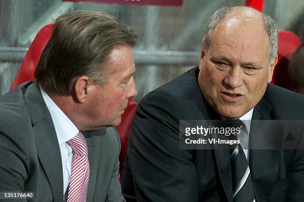 Coach Co Adriaanse of FC Twente ,coach Martin Jol of Fulham during the Europa League match between FC Twente and Fulham FC at the Grolsch Veste...