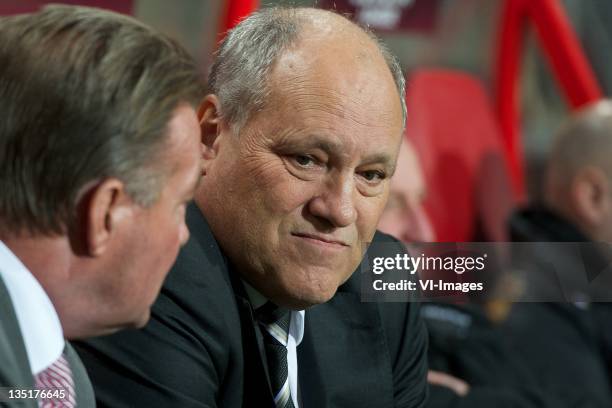 Coach Martin Jol of Fulham during the Europa League match between FC Twente and Fulham FC at the Grolsch Veste Stadium on December 01, 2011 in...