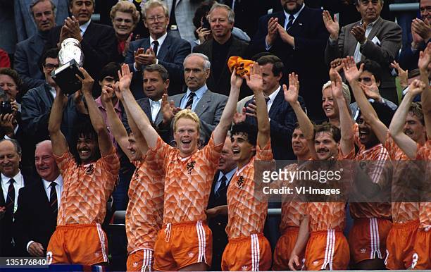 Ruud Gullit,Berry van Aerle,Ronald Koeman,Gerald Vanenburg,Arnold Muhren,Jan Wouters,Adri van Tiggelen during the European Championship final between...
