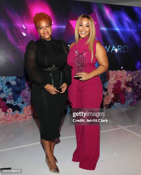 Trecina Atkins-Campbell and Erica Campbell of Mary Mary receive The Legacy Award at The Merge Awards at Sofitel Hotel Los Angeles on November 06,...